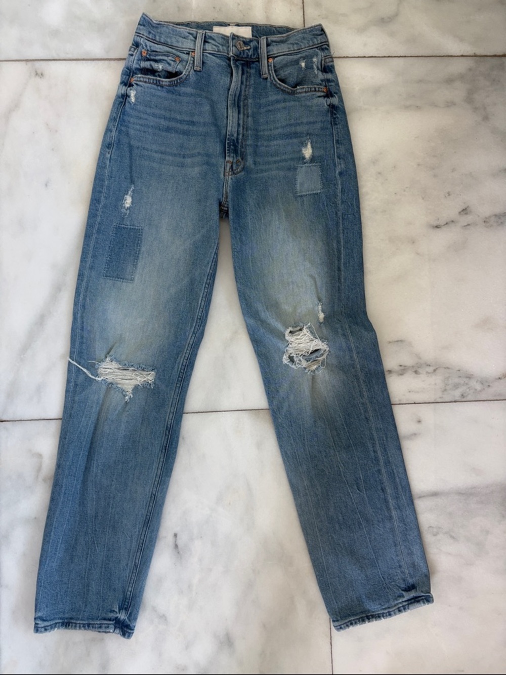 MOTHER Distressed Light Blue Boyfriend Jeans
